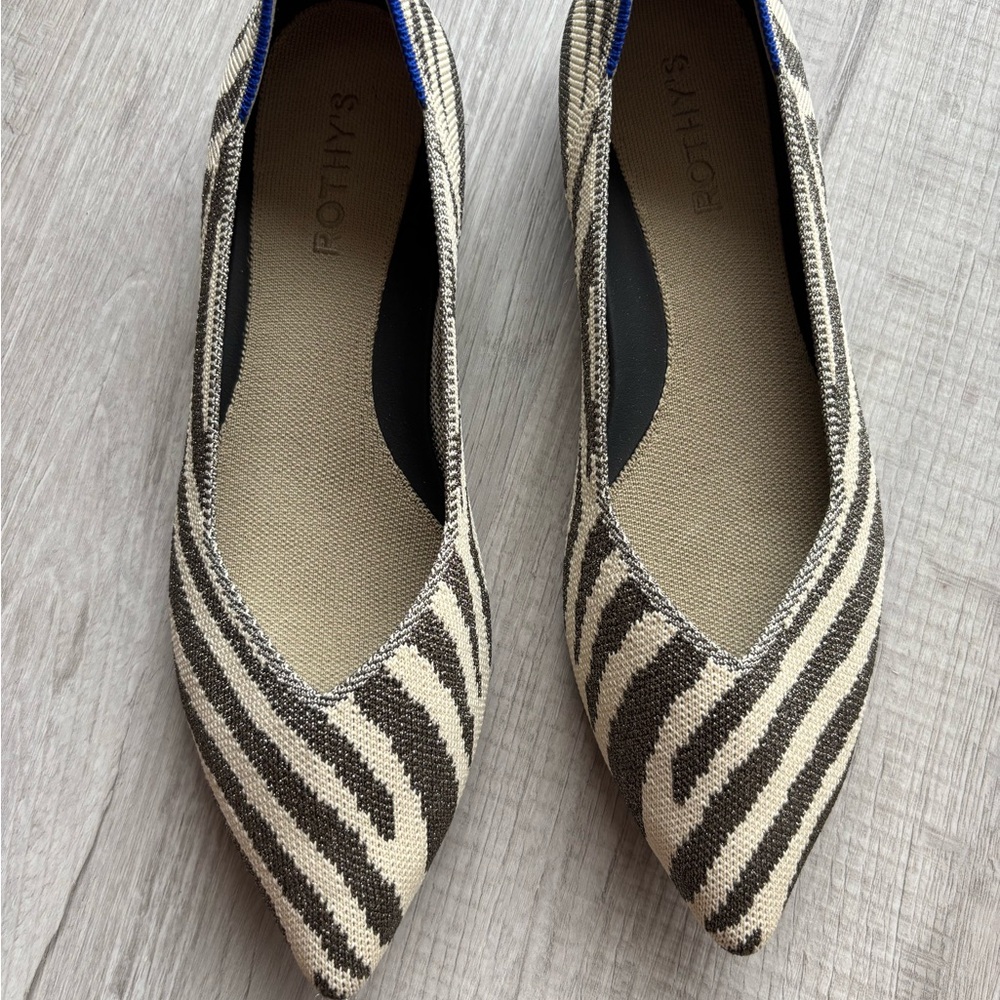 Rothy's The Point 2 size 9.5 Zebra Stripe Flats in Black and Cream